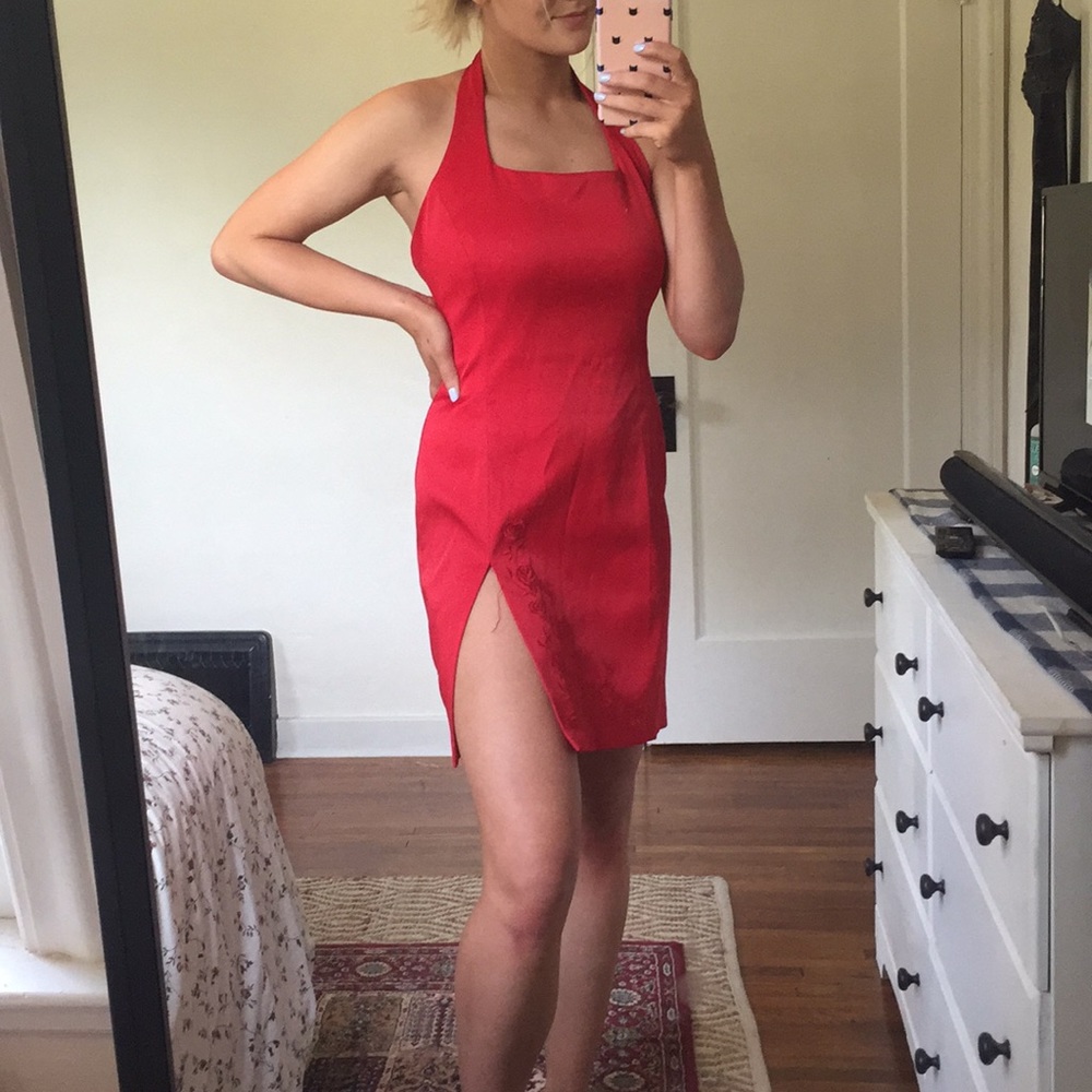 Red halter dress
